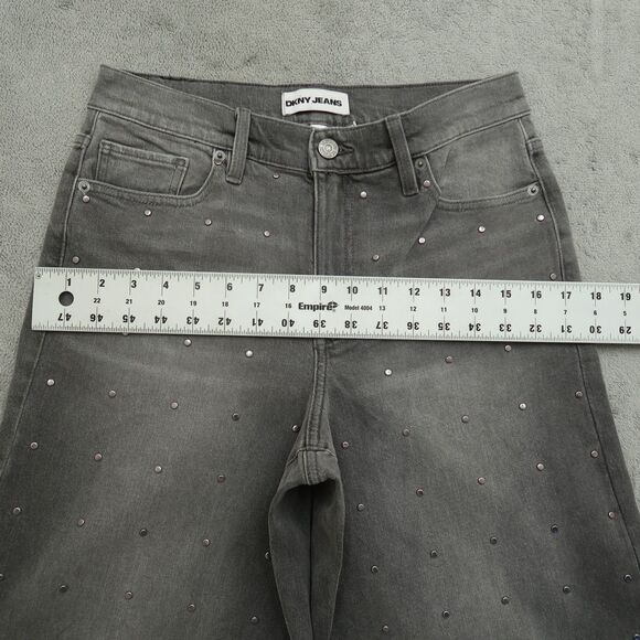 DKNY Jeans Women's Size 27 Gray High-Rise Wide-Leg Denim 31" Inseam Embellished - Picture 8 of 16